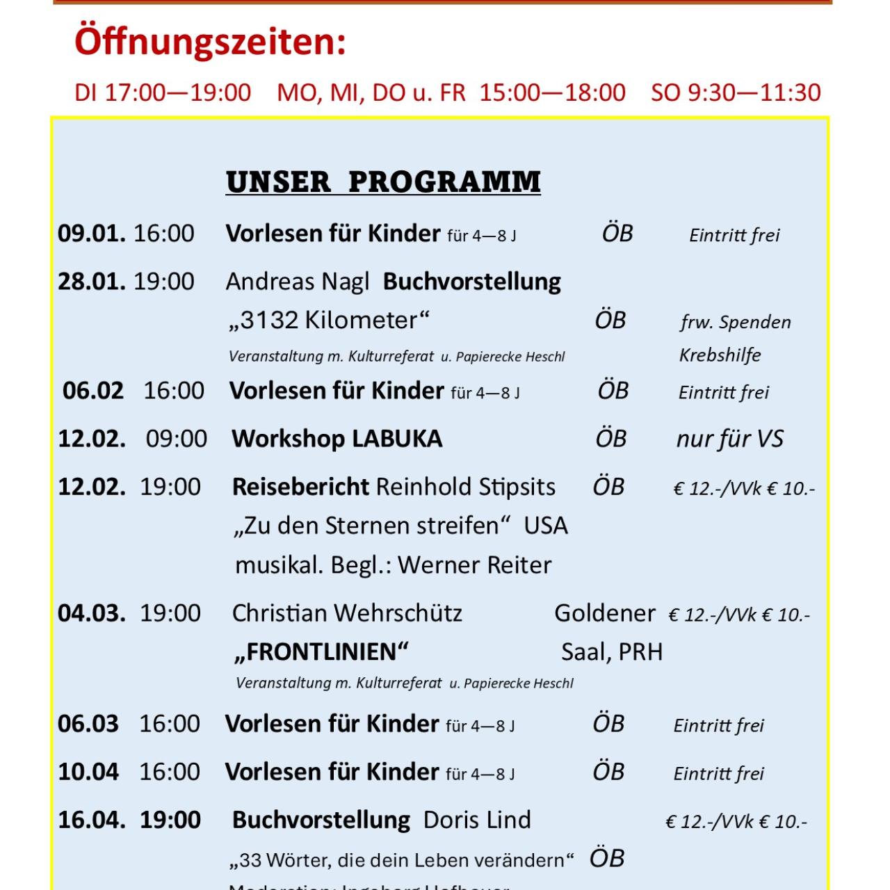 Hier ist die Programmvorschau Jänner bis März 2026
